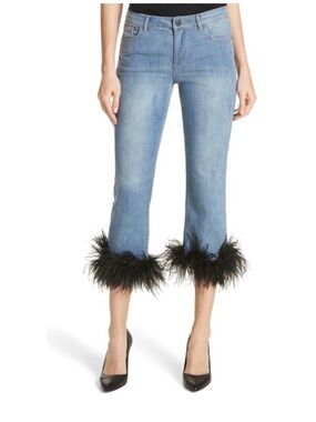 Alice & Olivia Tasha Feather Hem Crop Jeans Size 26